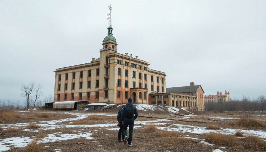 Путешествия по заброшенным городам и местам - иллюстрация