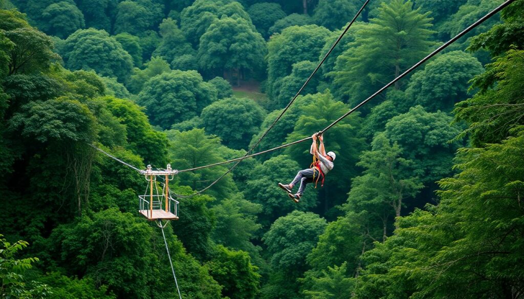 Лучшие места для зиплайна (скоростного спуска по тросу) - иллюстрация