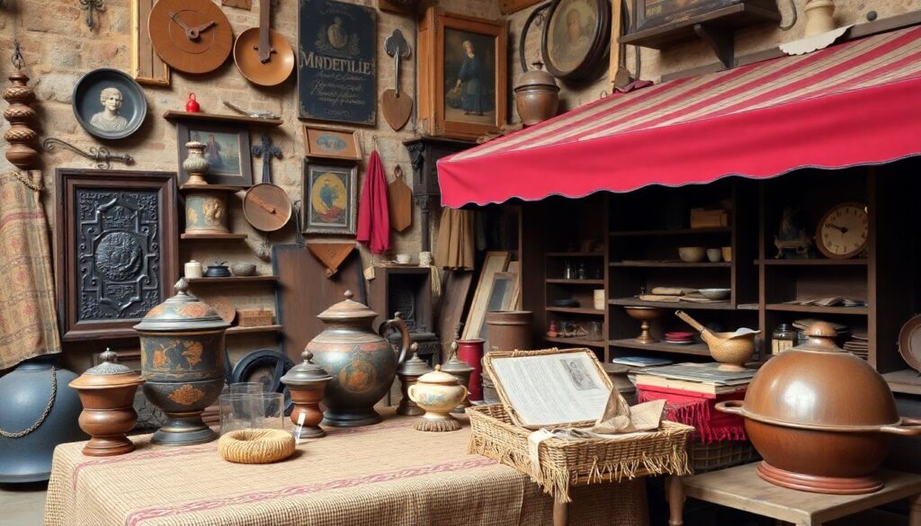 Путешествия для любителей антиквариата и блошиных рынков - иллюстрация