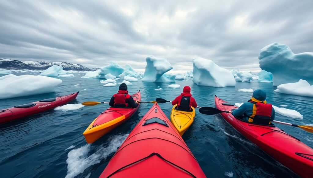 Лучшие места для каякинга среди айсбергов - иллюстрация